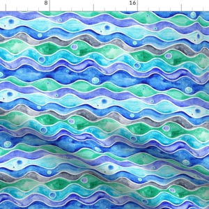 Ocean Waves Fabric - Ocean Pattern By Timone - Summer Ocean Waves Cotton Fabric By The Yard With Spoonflower