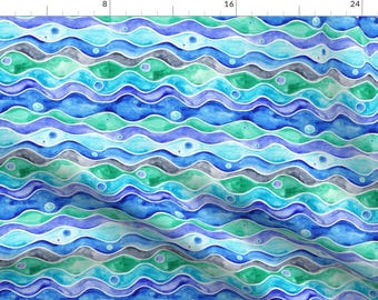 Ocean Waves Fabric - Ocean Pattern By Timone - Summer Ocean Waves Cotton Fabric By The Yard With Spoonflower
