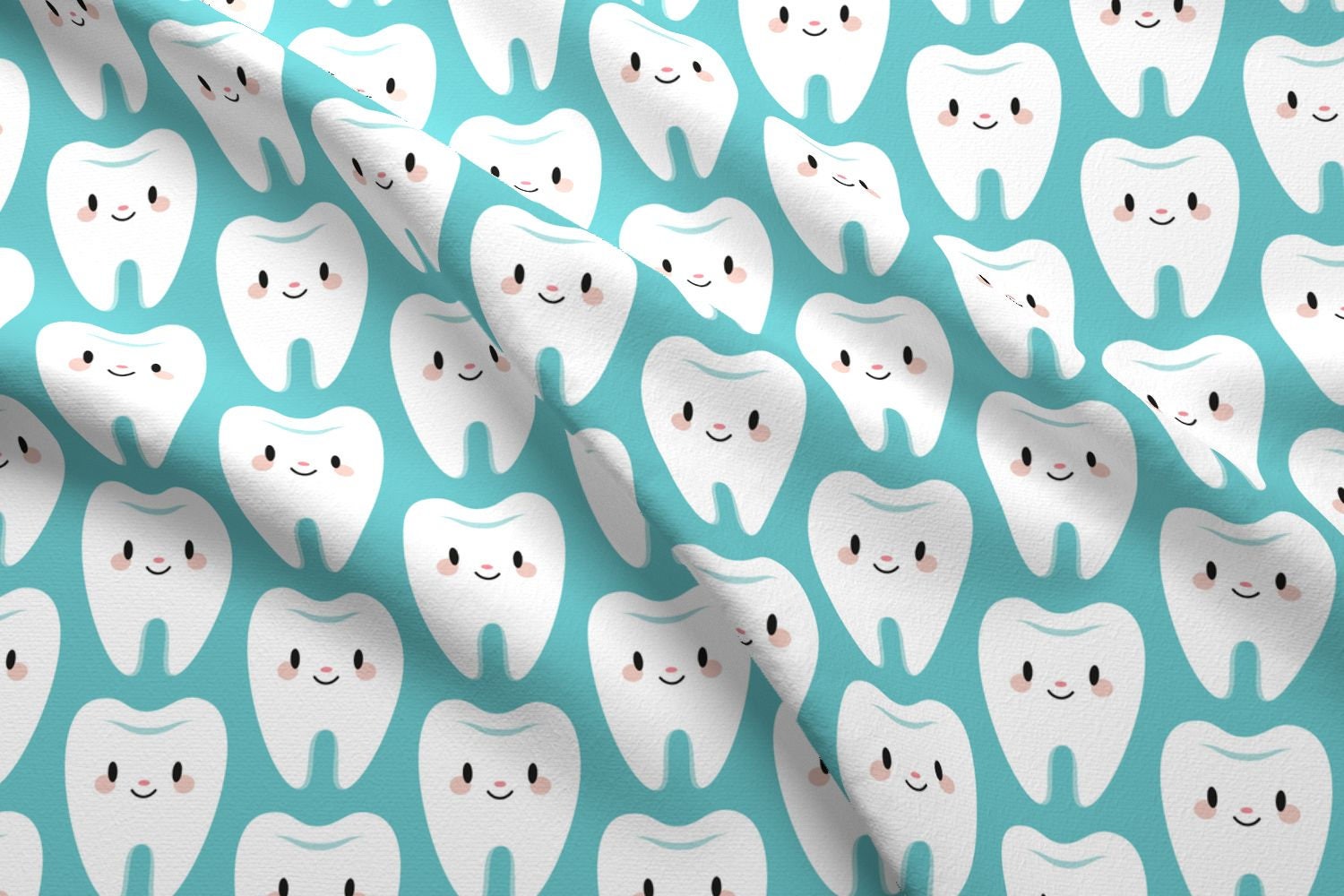 Blue Dentist Teeth Fabric Cute Molar Teeth Blue By Etsy