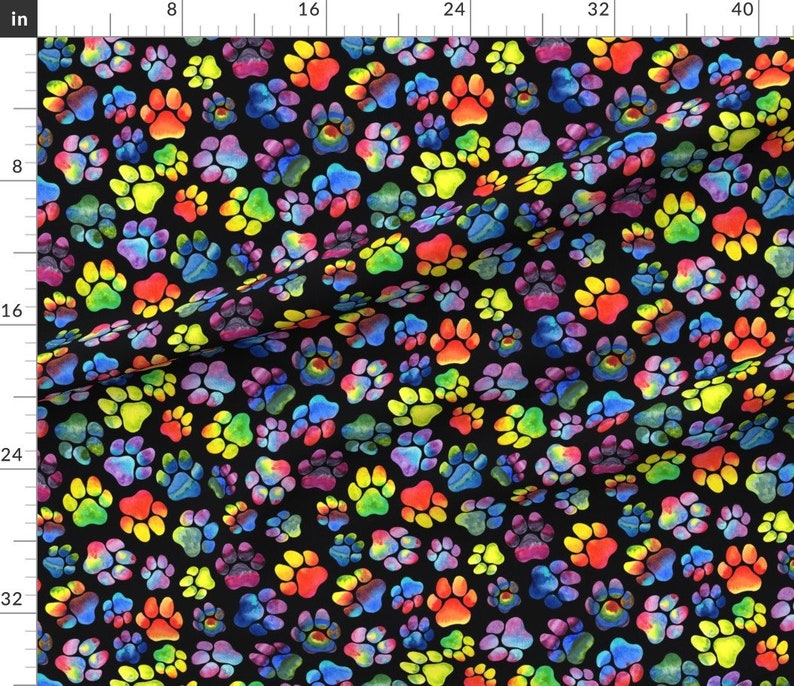 Rainbow Dog Paw Prints Fabric Rainbow Watercolor Pawprints Etsy