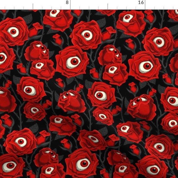 Spooky Floral Fabric - Halloween Roses by kellygilleran - Eyeballs Red Black Pop Art Comic Eyes Scary Fabric by the Yard by Spoonflower