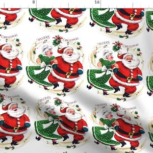 Mr & Mrs Claus -Merry Christma Mrs Santa Claus Dance Couples Husband By Ravene- Retro Christmas Cotton Fabric By The Yard With Spoonflower