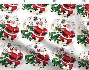 Mr & Mrs Claus -Merry Christma Mrs Santa Claus Dance Couples Husband By Ravene- Retro Christmas Cotton Fabric By The Yard With Spoonflower