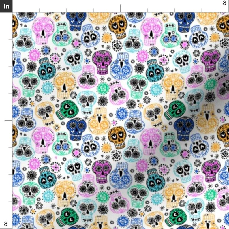Sugar Skull Fabric - Sugar Skulls 3 Small By Laura May Designs - Colorful Sugar Skull Halloween Cotton Fabric By The Yard With Spoonflower immagine 3