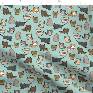 Cute Fabric - Cats By Ceciliamok - Cute Sky Blue Orange Brown White Kittens Feline Kids Breeds Cotton Fabric By The Yard With Spoonflower