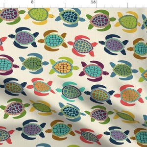Sea Turtle Fabric - Baby Sea Turtle Migration By Shellypenko - Tortoise Ocean Beige Blue Green Cotton Fabric By The Yard With Spoonflower