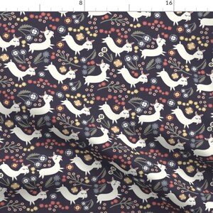 Goat Fabric Goats Frolic Navy By Heidikenney Folk Art Goat and Floral Cotton Fabric By The Yard With Spoonflower Fabrics image 1