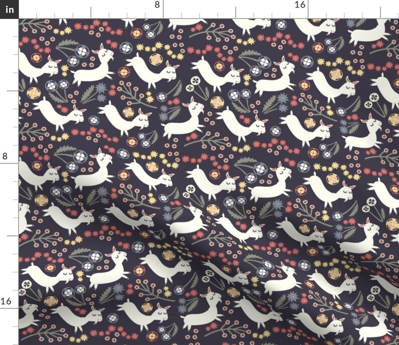 Goat Fabric Goats Frolic Navy By Heidikenney Folk Art Goat and Floral Cotton Fabric By The Yard With Spoonflower Fabrics image 1