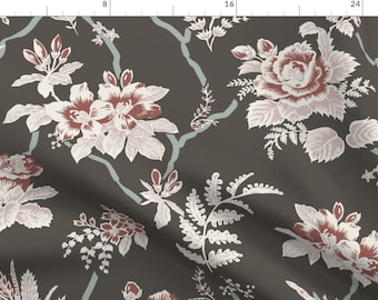 Cottagecore Fabric - Heritage Chinoiserie Brown by schatzibrown - Floral Maximalism Rustic Grandmillennial Fabric by the Yard by Spoonflower