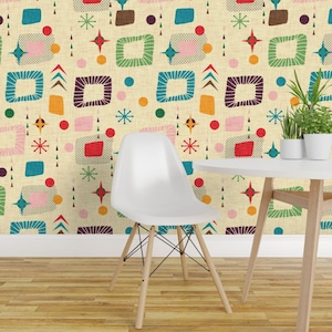 Retro 1950s Peel and Stick Wallpaper - Mod Atomic Mid Century Modern - Removable Wall Decor Art - 1950s Atomic Pattern Small  by bruxamagica