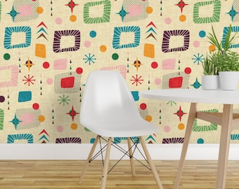 Retro 1950s Peel and Stick Wallpaper - Mod Atomic Mid Century Modern - Removable Wall Decor Art - 1950s Atomic Pattern Small  by bruxamagica