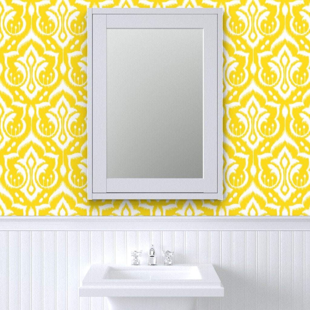 Yellow Damask Wallpaper Sunshine Damask Yellow by Etsy