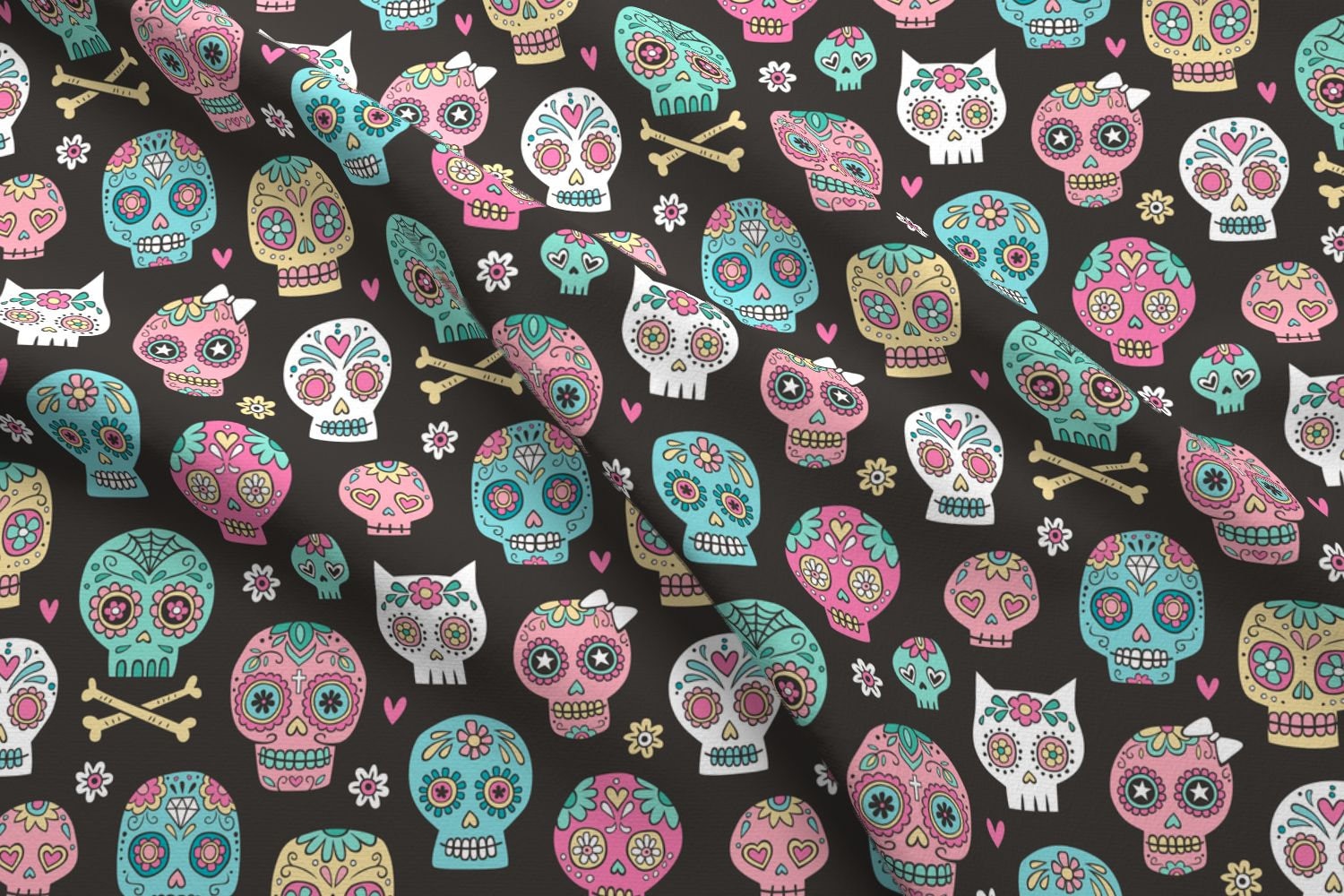 Black Sugar Skulls - Handmade Cushion Cover 50cm