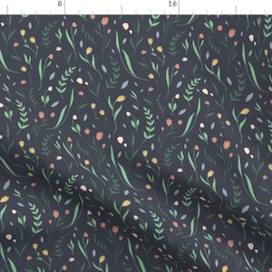 Flora Fabric - Leaves And Flowers By Alexispdesigns - Tiny Print Floral Minimalistic Print Cotton Fabric By The Yard With Spoonflower