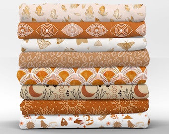 Tela de algodón Boho Witch Fat Quarters: colección de cristales de ojo de chakra de Lunar Moth, tela de algodón para acolchado de pétalos, mezcla y combina, de Spoonflower