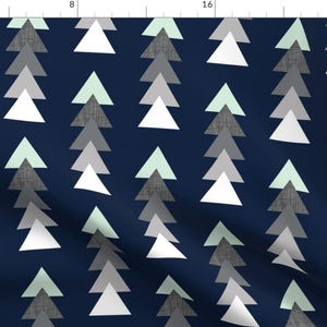 Navy Fabric - Into The Wild Triangle Stack Gray Mint Aqua White Navy By Ivieclothco Boho Baby - Cotton Fabric By The Yard With Spoonflower
