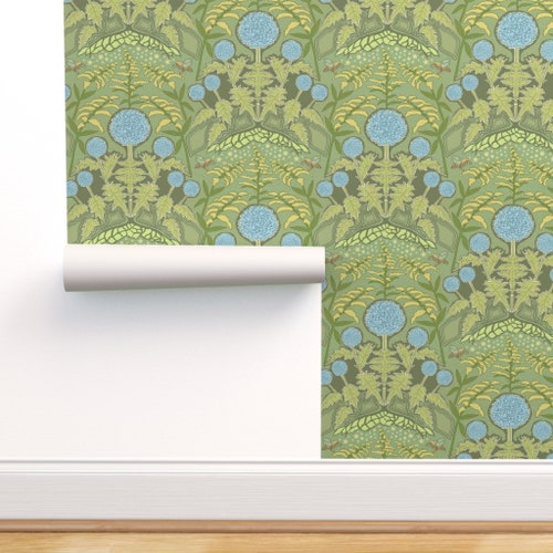 Art Nouveau Wallpaper Damask Art Nouveau Floral Navy Pink by Etsy