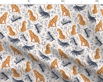Cheetah Fabric - Cheeta By Lidiebug - Safari Leaves And Dots Print Watercolor Orange And Black Cotton Fabric By The Yard With Spoonflower