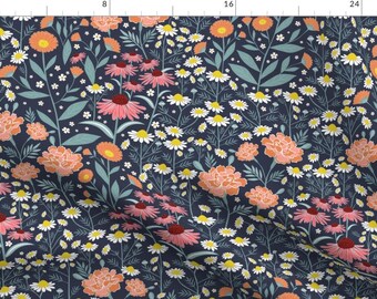 Summer Marigold Fabric - Medicinal Garden by anzela - Botanical Meadow Flower Garden Echinacea Chamomile Fabric by the Yard by Spoonflower