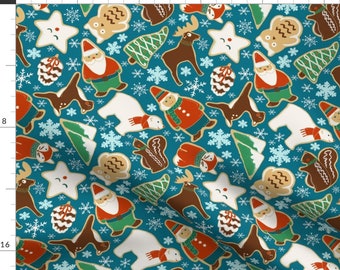 Christmas Cookies On Blue Holiday Fabric - North Pole Sugar Cookies By Gartmanstudio - Holiday Cotton Fabric By The Yard With Spoonflower