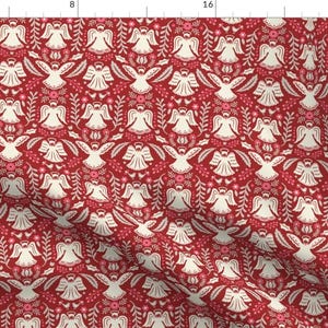 Angel Fabric - Hark The Herald Angels By Andie Hanna - Angel Heaven Christmas Red and White Cotton Fabric By The Yard With Spoonflower
