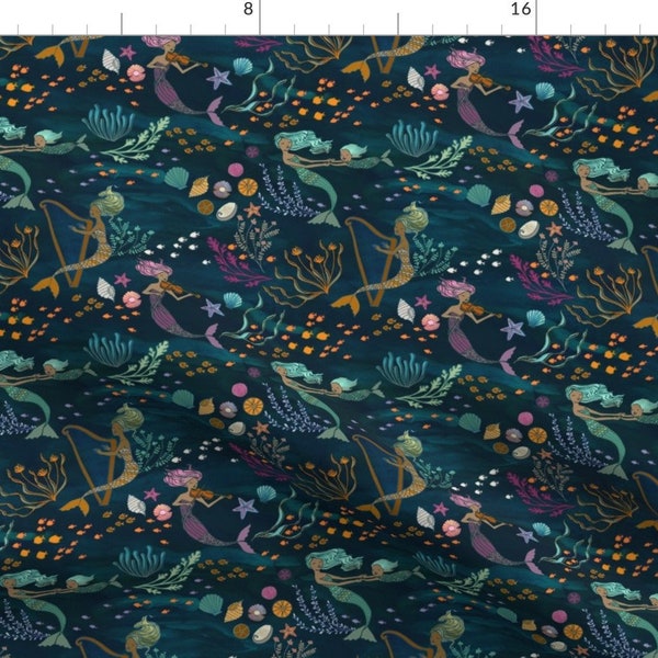 Mermaids Fabric - Mermaid By Ceciliamok - Dark Teal Girls Fantasy Ocean Mystic Wonderland Sea Cotton Fabric By The Yard With Spoonflower