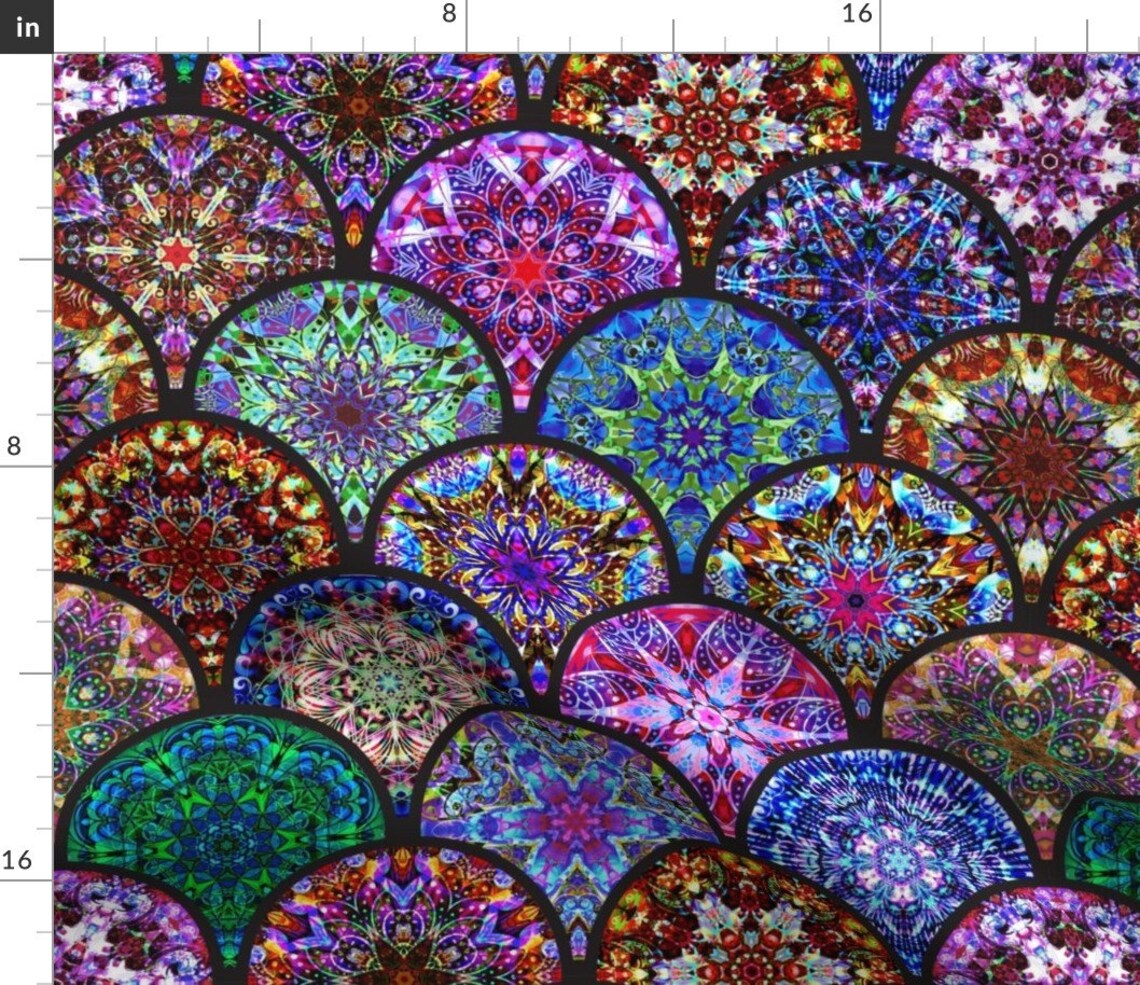 Kaleidoscope Scalloped Fabric Intricate Kaleidoscope Etsy España