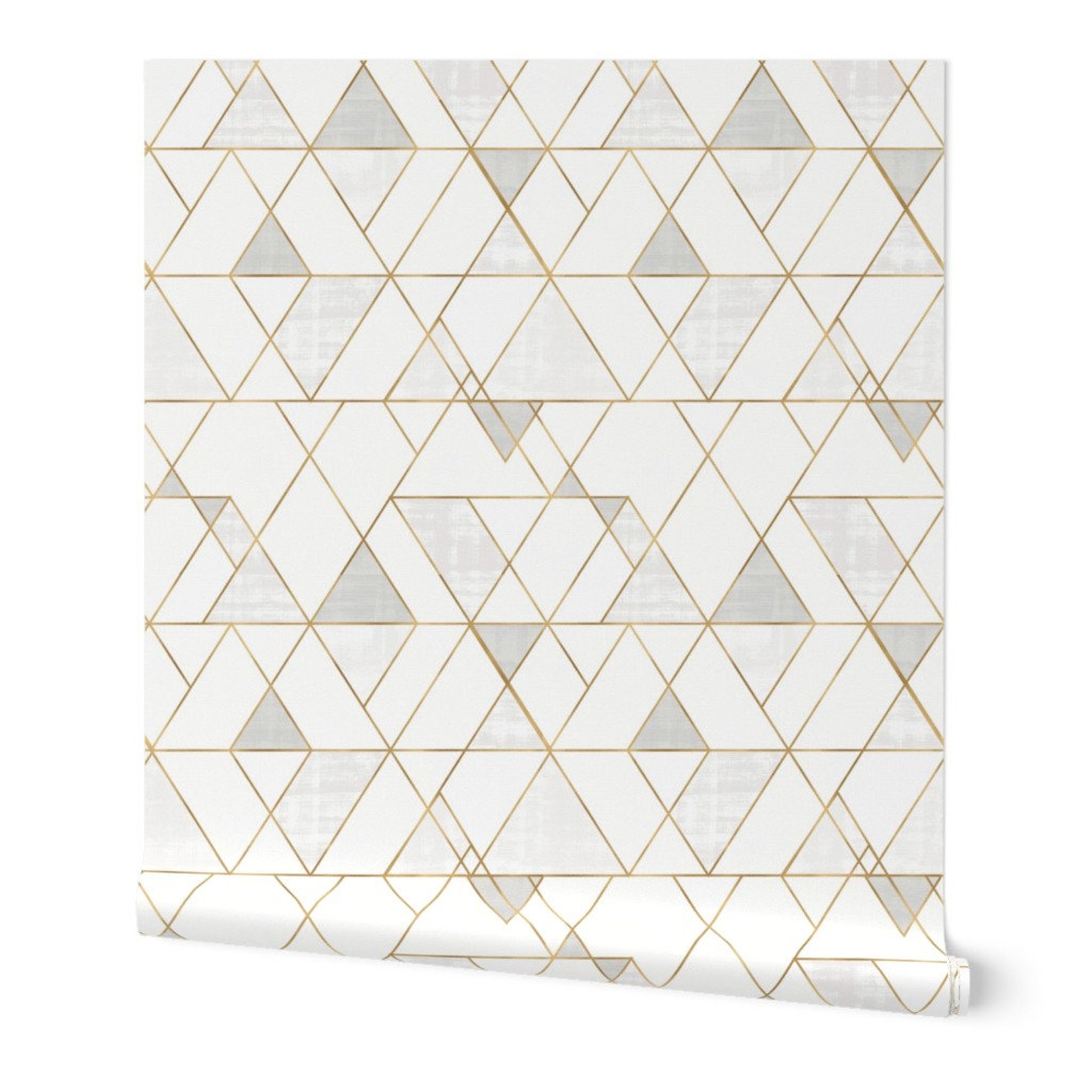Mod Wallpaper Mod-triangles White-gold 12 Repeat by | Etsy