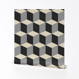 Tessellation Tapete - Quadrate Weiß, Grau, Schwarz von Zephyrus Books - Individuell bedruckte, entfernbare, selbstklebende Tapetenrolle von Spoonflower