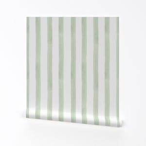 Papier peint amovible amovible à rayures sauge clair - Vert céleri - Art mural déco murale - Rayures aquarelle vertes par dailymiracles