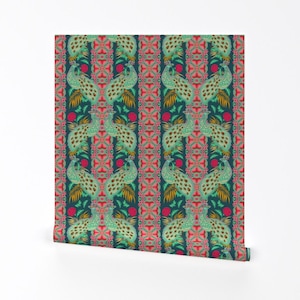 Peacock Wallpaper - Madamoiselle Palais Peacock By Holli Zollinger - Custom Printed Removable Self Adhesive Wallpaper Roll by Spoonflower