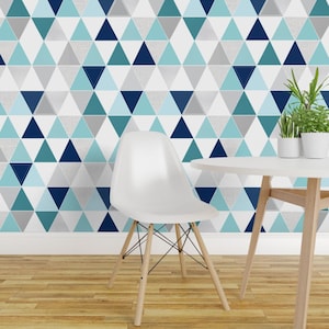 Triangle Wallpaper - Turquoise Sketch Triangles By Tycdesignco - Blue Custom Printed Removable Self Adhesive Wallpaper Roll by Spoonflower