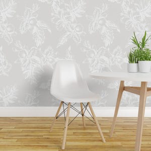Subtle Floral Peel and Stick Wallpaper - Large Scale Vintage Orchid Pale Gray Beige - Removable Wall Decor Art - Vintage Orchid by maliuana