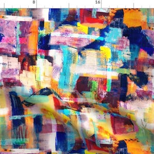 Paint Brush Strokes Colorful Rainbow Bauhaus Fabric - Bauhaus Abstract By Jenflorentine - Bauhaus Cotton Fabric By The Yard With Spoonflower