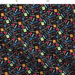 Teacher Fabric - Love A Teacher Black Small By Phyllisdobbs - Elementary School Mask Scale Print Cotton Fabric By The Yard With Spoonflower