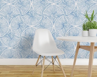 Watercolor Peel and Stick Wallpaper - Scallop Coastal Nautical Beach House - Removable Wall Decor Art - Breezy Seashell Blue by luciafontes