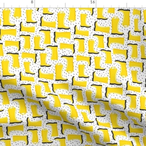 Rain Boots Fabric - Yellow W/Rain By Littlearrowdesign Wellies Fabric Illustrated Spring Showers- Cotton Fabric By The Yard With Spoonflower