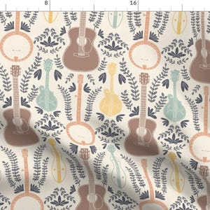 Folk Instruments Fabric - Music Room by katie_hayes - Guitar Banjo Mandolin Dulcimer Neutral Bluegrass Fabric by the Yard by Spoonflower