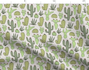 May include: A seamless pattern featuring various cacti and succulents in shades of green on a light gray background. The pattern includes different types of cacti, such as saguaro, prickly pear, and barrel cactus, as well as succulents like aloe vera and agave.