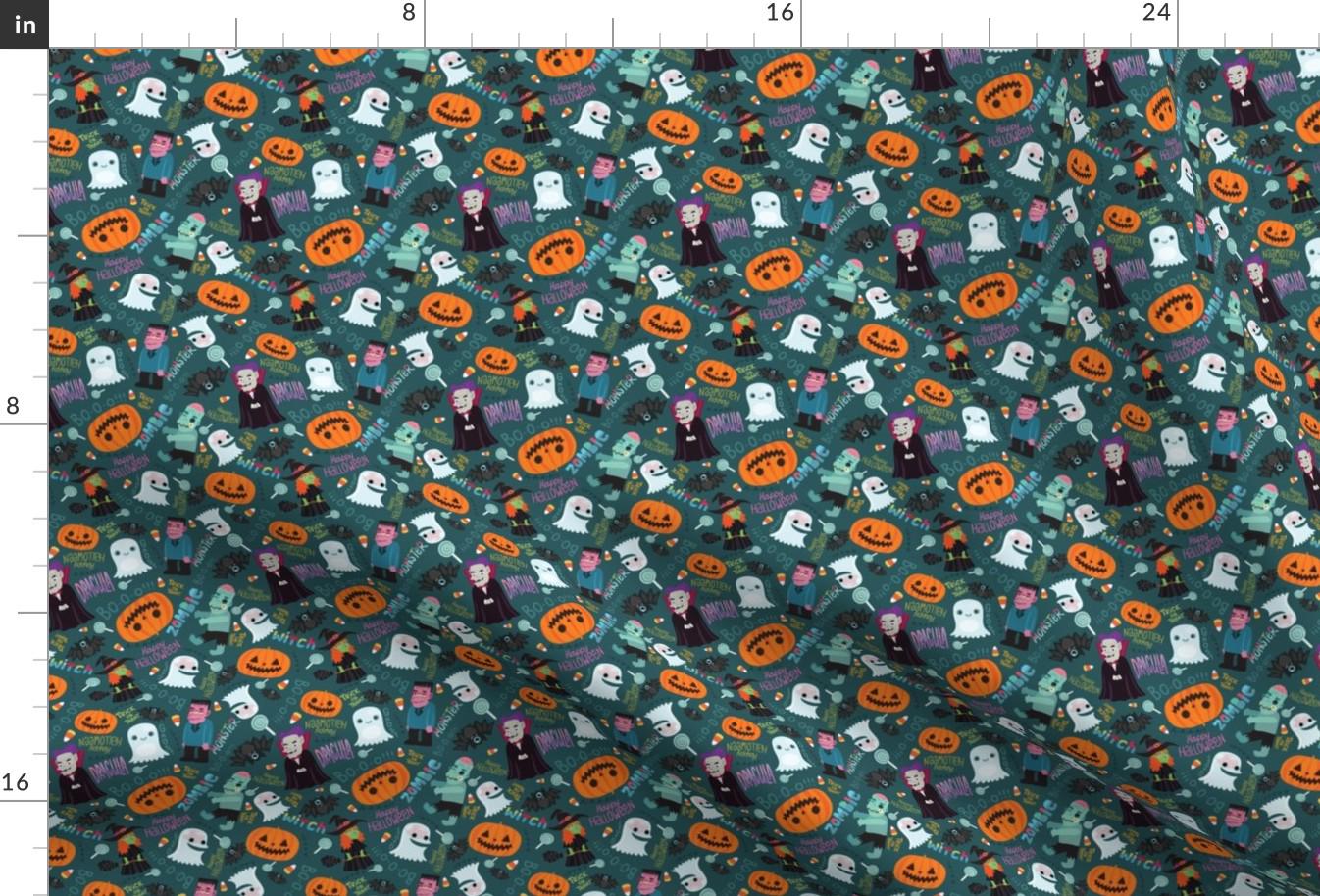 Halloween Fabric - Halloween By Kostolom3000 - Happy Halloween Pumpkin Zombie Ghost Vampire Kids Cotton Fabric By The Yard With Spoonflower