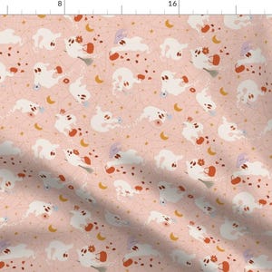 Pink Halloween Fabric - Night Ghost Party by moshito_design - Ghosts Spooky Haunted Pastel Autumn Fall Fabric by the Yard by Spoonflower