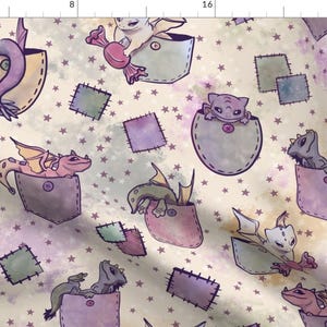 Animals Patches Fabric - Whimsical Pocket Dragon By Stormslegacy - Animals Fairytale Storytime Cotton Fabric By The Yard With Spoonflower