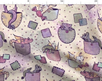 Animals Patches Fabric - Whimsical Pocket Dragon By Stormslegacy - Animals Fairytale Storytime Cotton Fabric By The Yard With Spoonflower