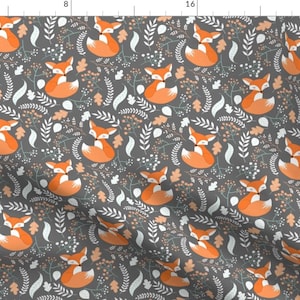 Forest Foxes Fabric - Fox Sleepy Foxes (Grey Stone) Baby Nursery Woodland Animals By Gingerlous - Cotton Fabric by the Yard with Spoonflower