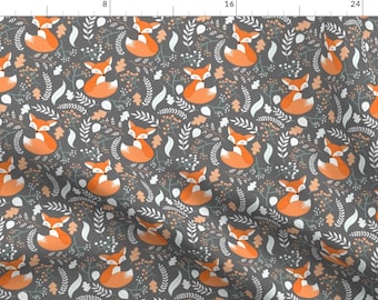 Forest Foxes Fabric - Fox Sleepy Foxes (Grey Stone) Baby Nursery Woodland Animals By Gingerlous - Cotton Fabric by the Yard with Spoonflower