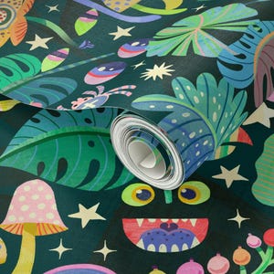 Whimsical Peel and Stick Wallpaper - Illustrative Floral Trippy Psychedelic - Removable Wall Decor Art - Monsteras And Monsters by rebelform image 3