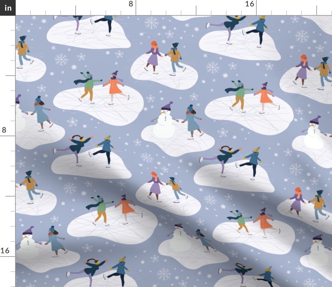 Ice Skating Fabric Ice Skaters by Leahnicoledesigns Winter Fun Ice Skaters Blue White Fabric by