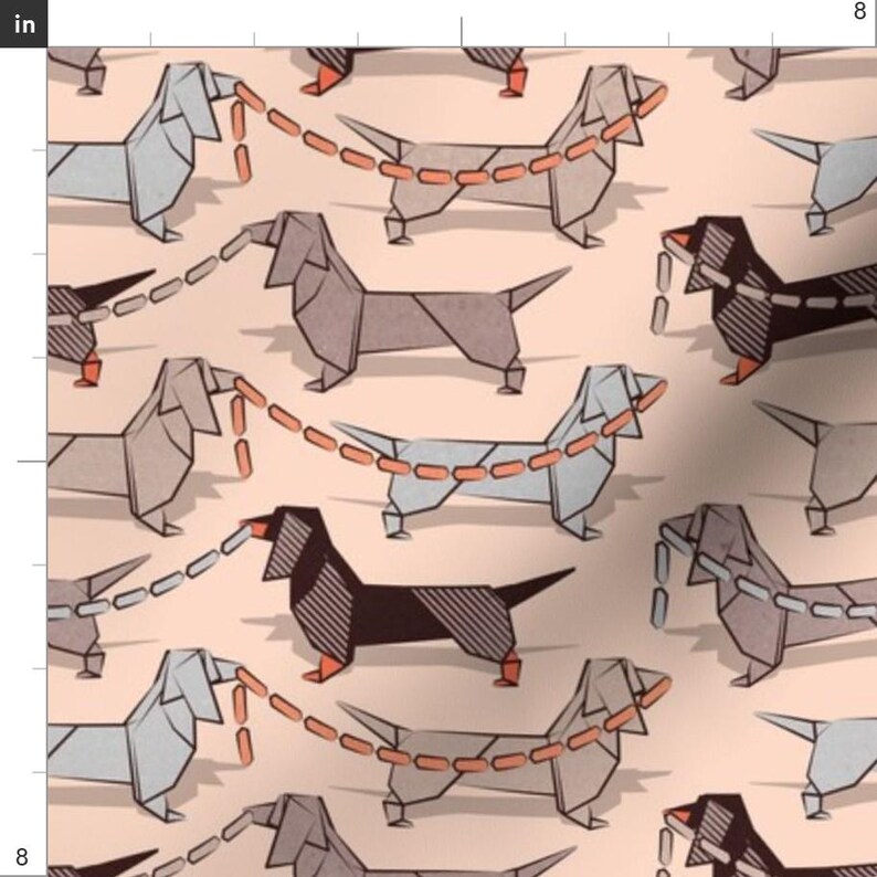 Dog Fabric - Origami Dachshunds Sausage Dogs Background By Selmacardoso - Dog Origami Sausage Cotton Fabric By The Yard With Spoonflower image 3