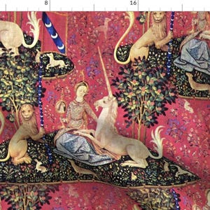 Medieval Art Fabric - The Lady The Unicorn Tapestry By Peacoquettedesigns - Antique Vintage Style Cotton Fabric By The Yard With Spoonflower