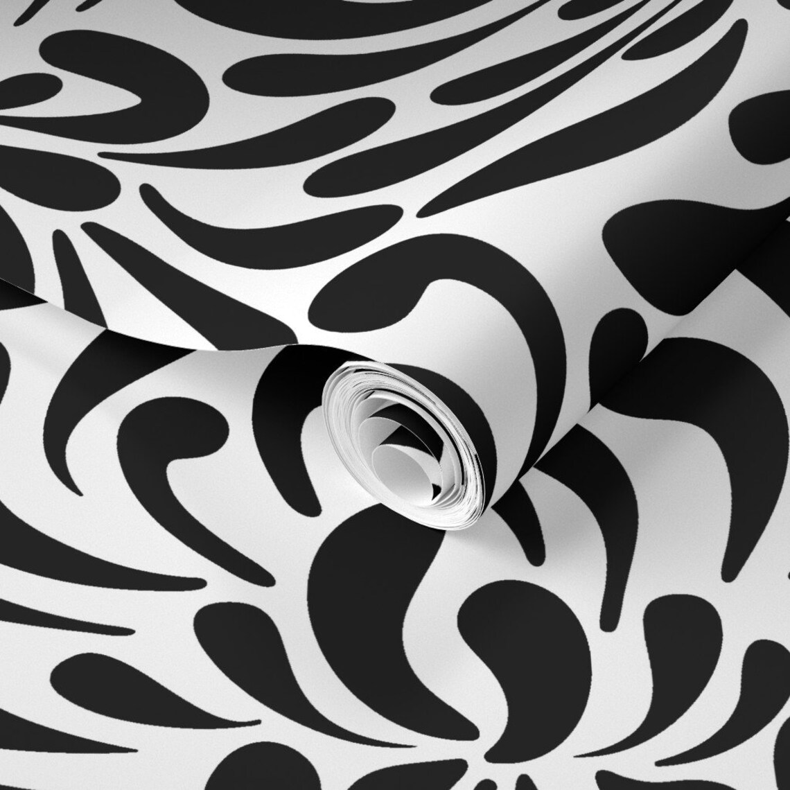 Floral Wallpaper Large Abstract Flowers White Background Etsy